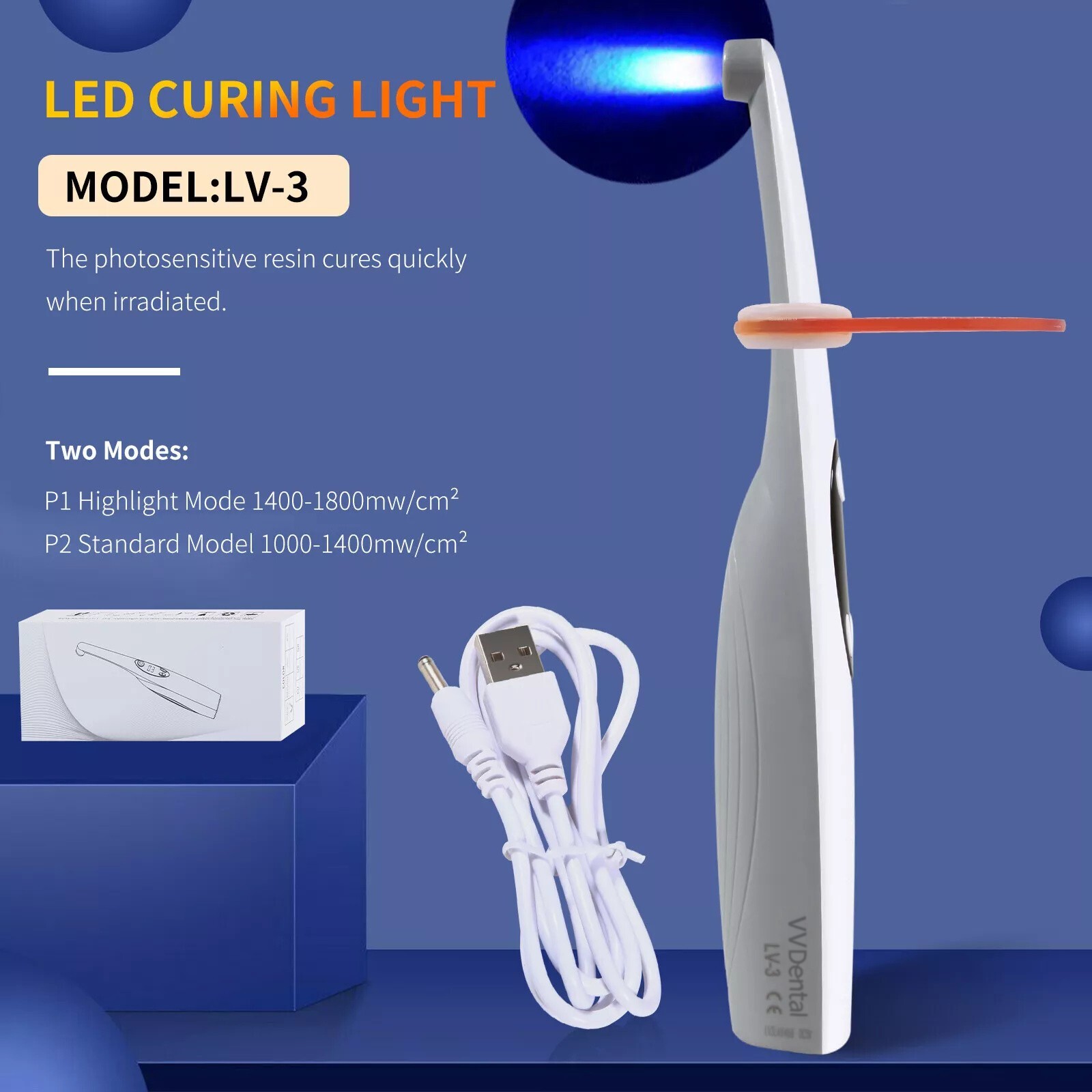 Dental Curing Light LED Resin Cure Lamp Style 2000mw/cm² 1 Second Curing Light