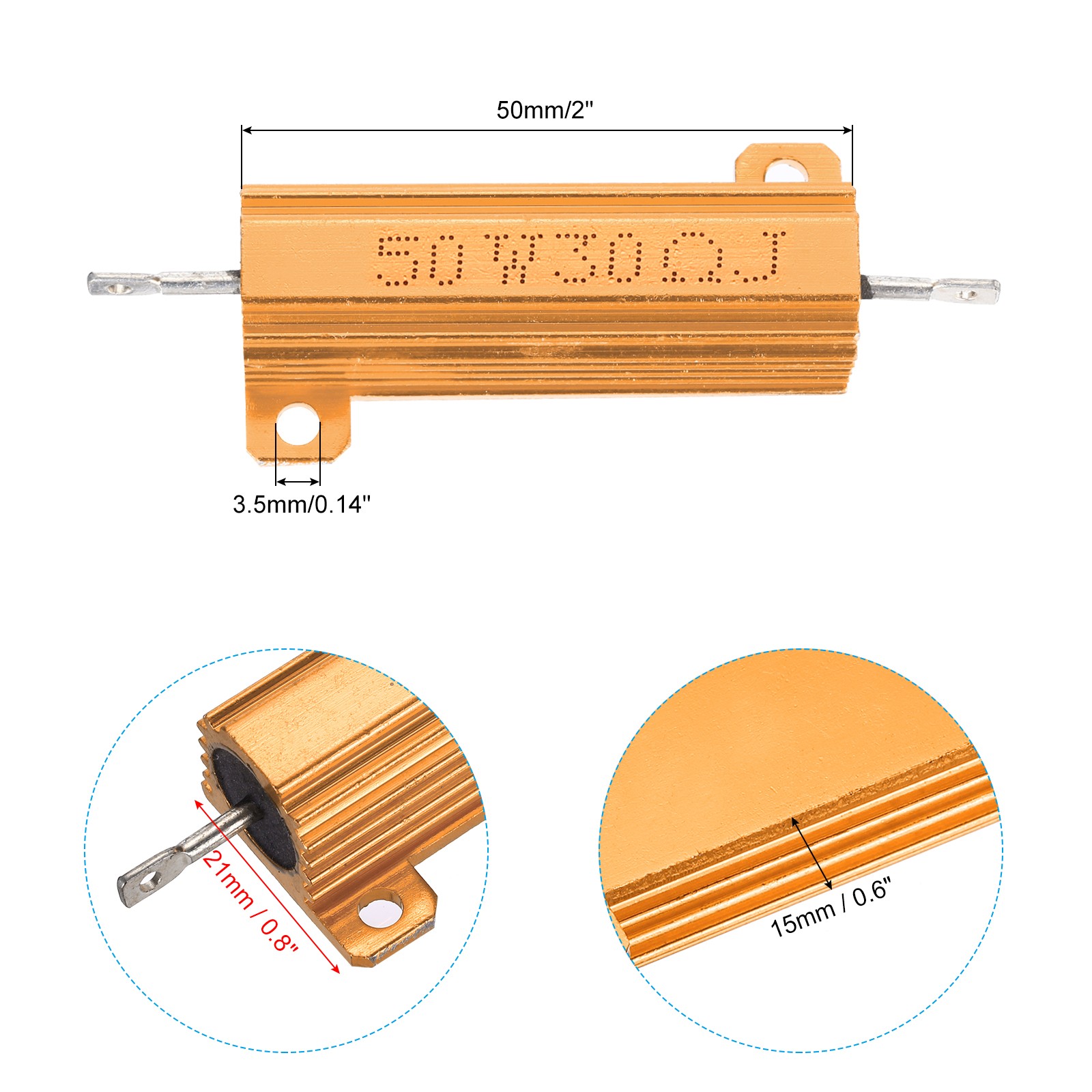 50W 30 Ohm Aluminum Shell Resistor, 3Pcs Aluminum Housing Resistor