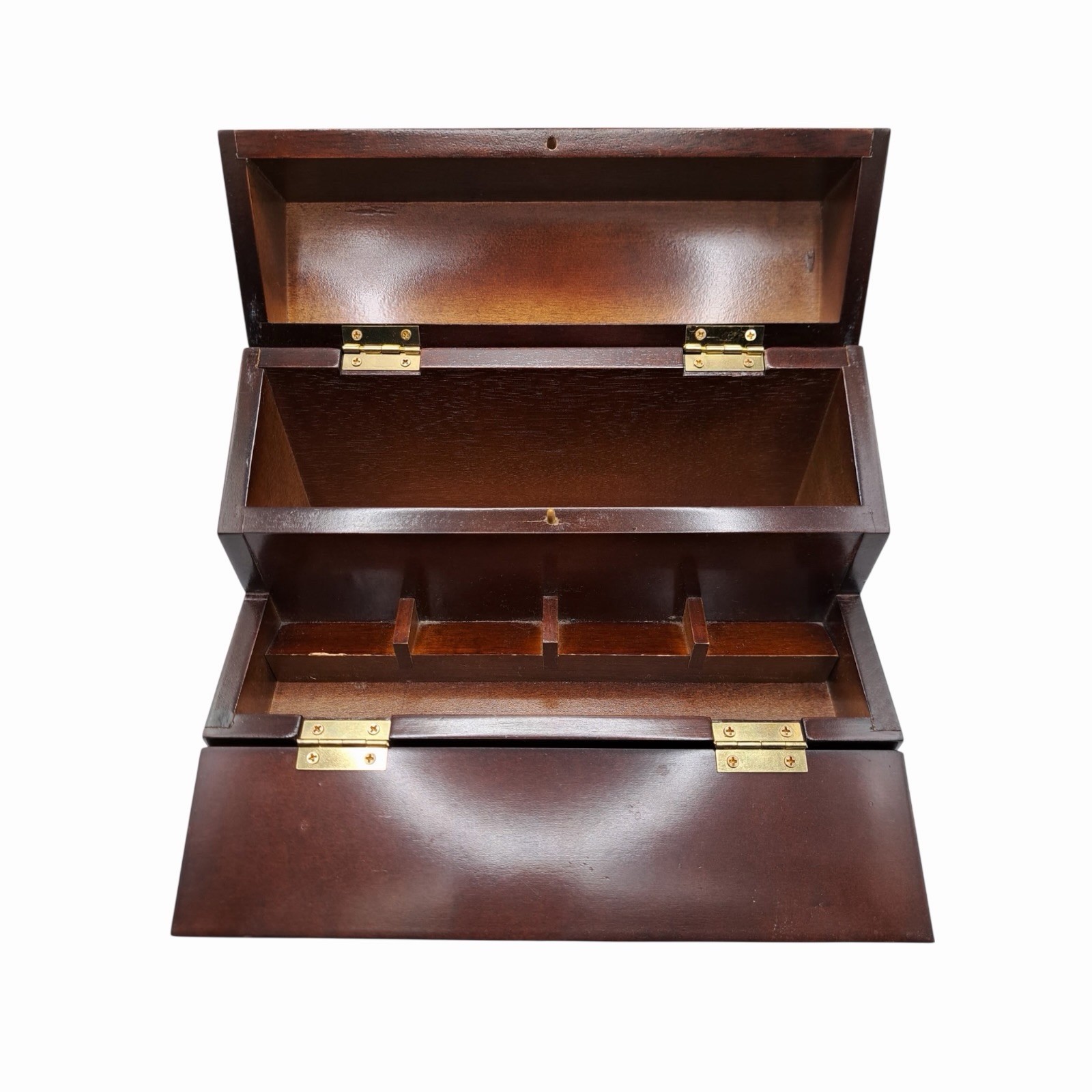 Bombay Company Mahogany Wood Box Letter Desk Organizer Hinged Lids 1987 10x5x5.8
