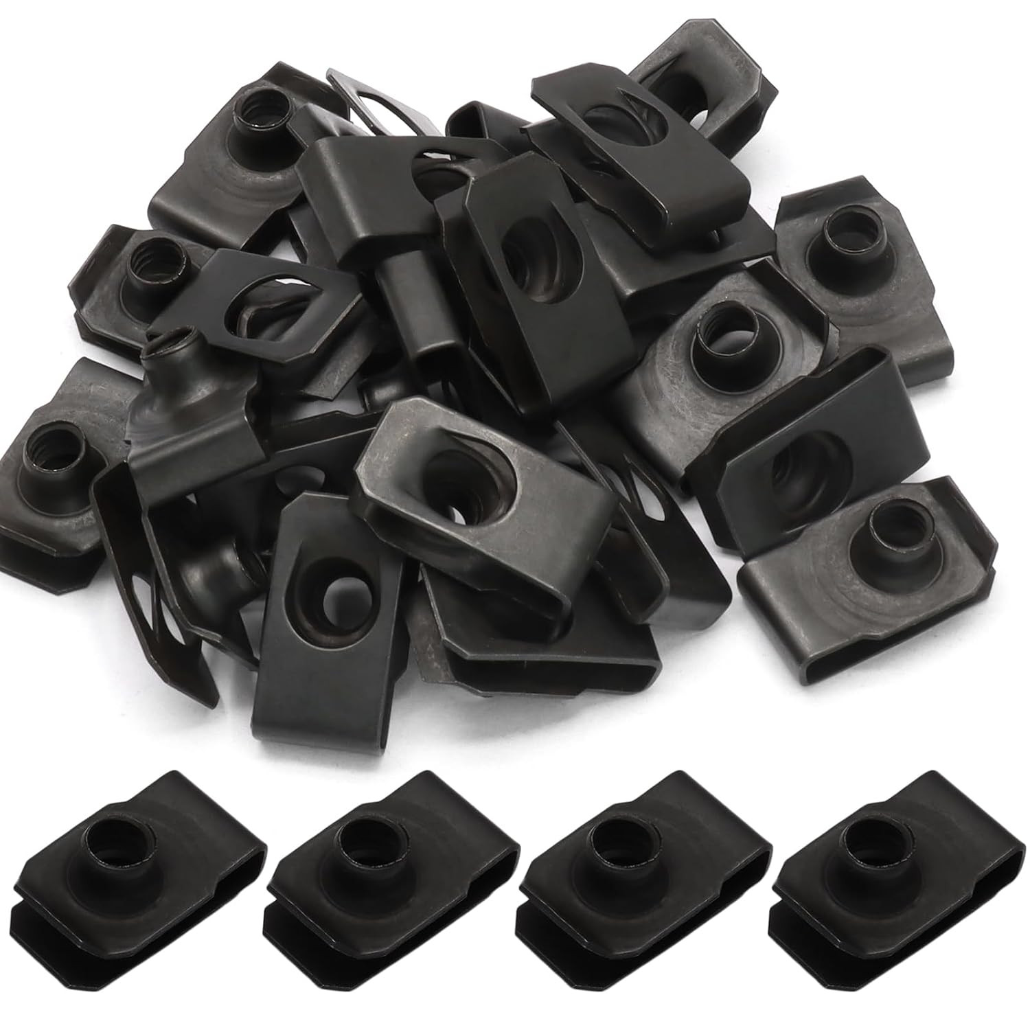 25 Pcs M6 U Clip Nuts Black Manganese Steel Automotive Fender Bumper Fasteners