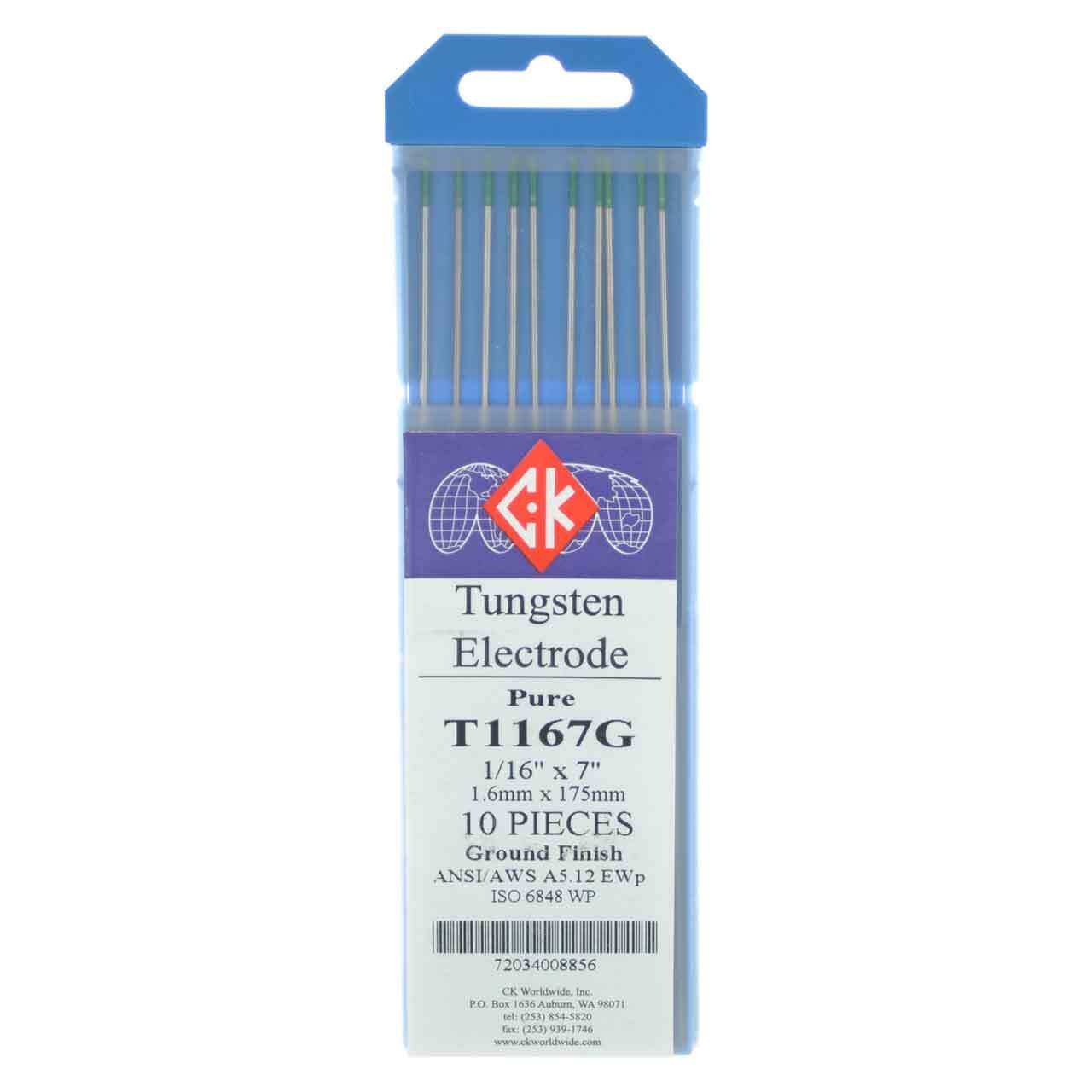 CK T1167G Pure Tungsten Electrode 1/16″ X 7″ 10 pack