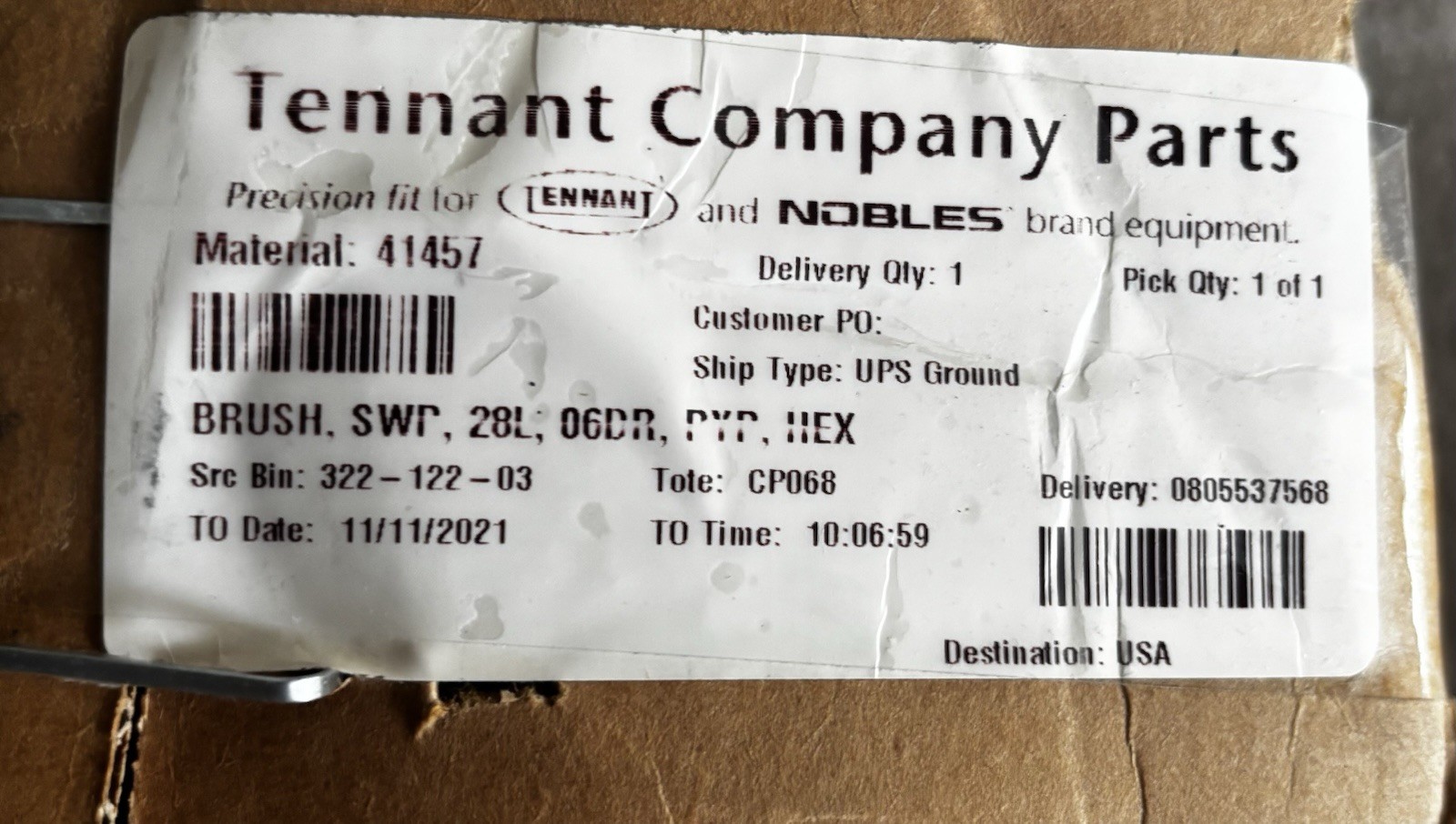 Tennant Floor Sweeper 28” Brush For Model 140 Walk Behind Sweeper 06DR PYP HEX
