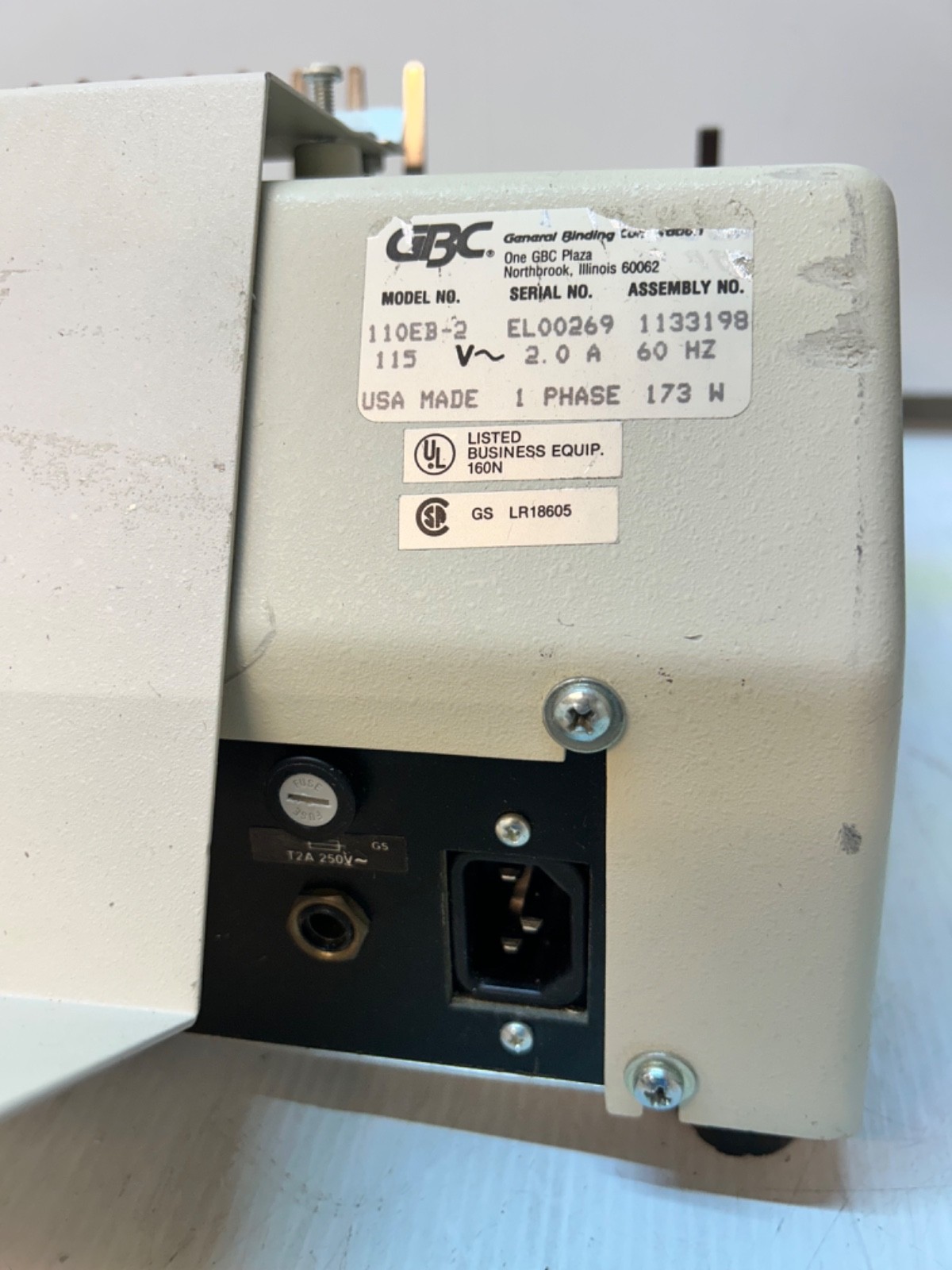 GBC Electric Binder 110EB-2, 173-W 60Hz 2-A 1-Phase 115V USA Commercial T01018