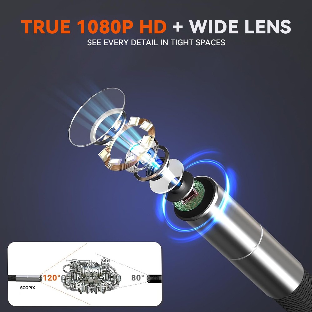 SCOPIX Two-Way 210° Inspection Borescope 6.2mm Endoscope Camera 3.3ft Semi Rigid