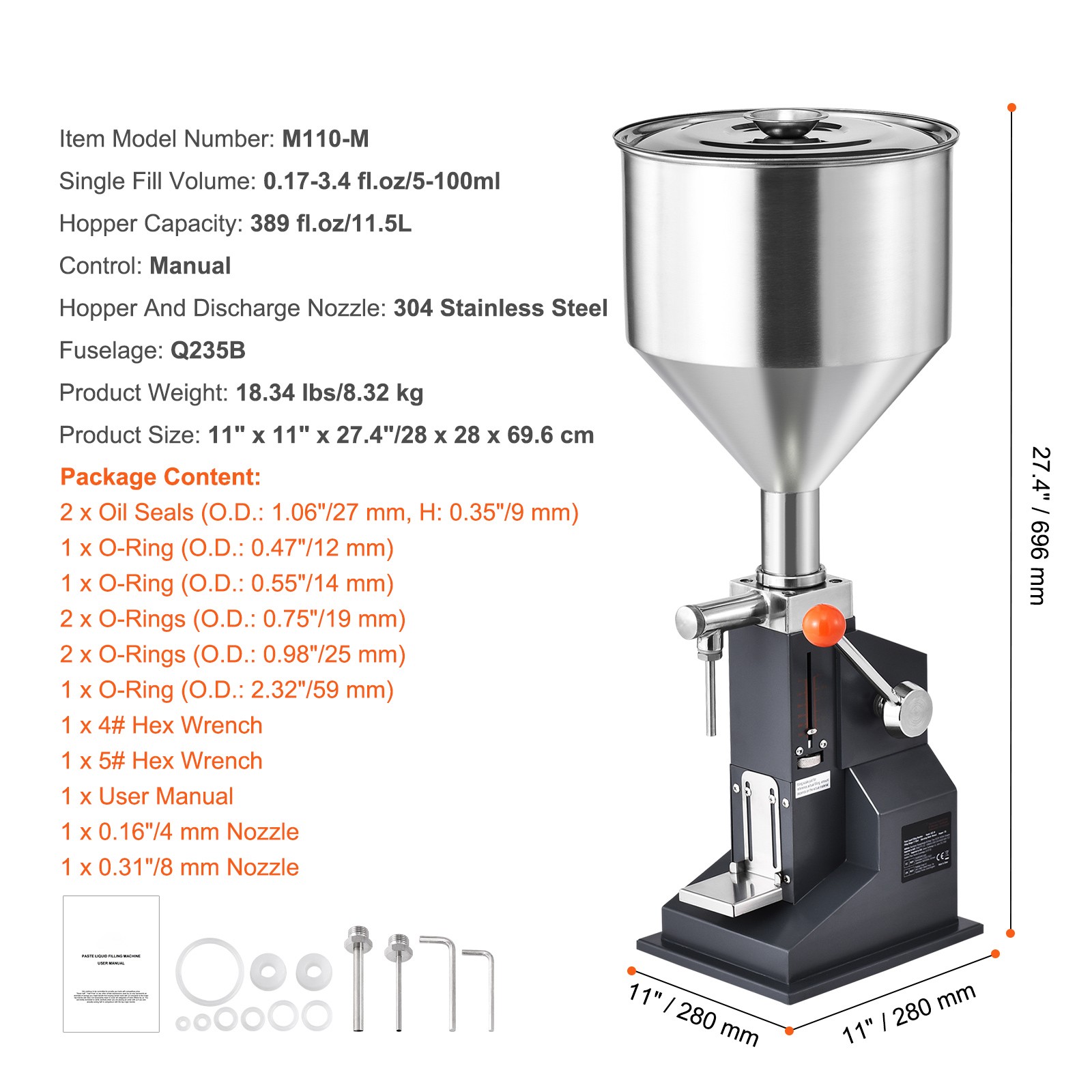 Uimoso Manual Liquid and Paste Filling Machine, Adjustable 5-100ml Capacity