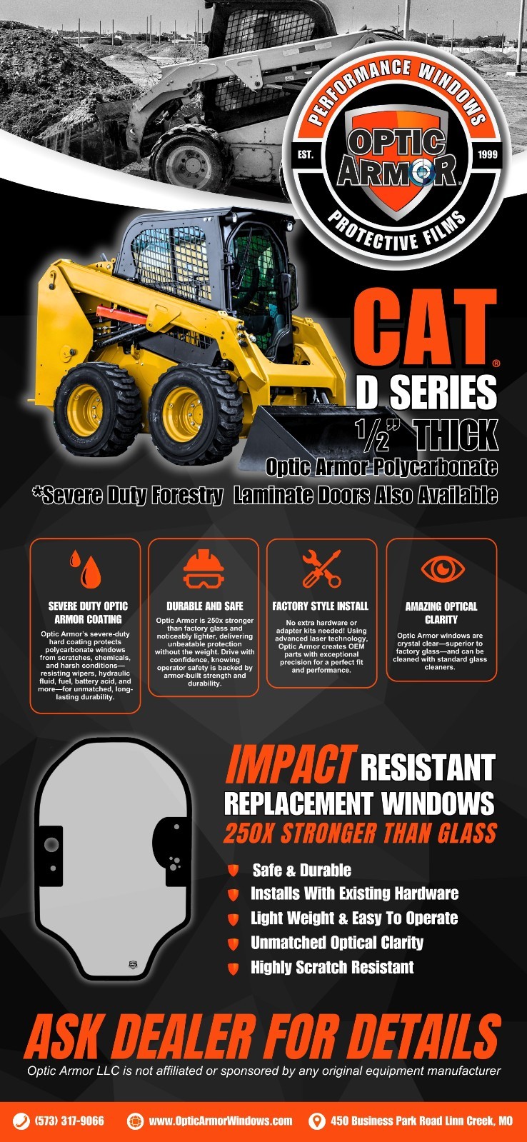 CAT SKID STEER CAB DOOR POLY 345-6230 232D 236D 242D 246D 262D 272D TINTED
