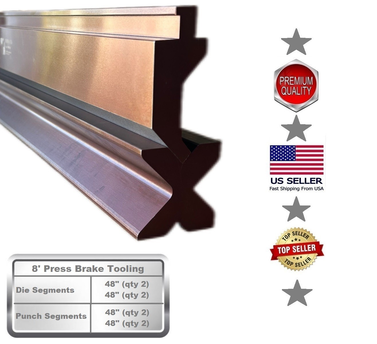 NEW 8 ft. American Type Press Brake Punch (Height: 3.03″) & 4-Way Die (2.36″sq)