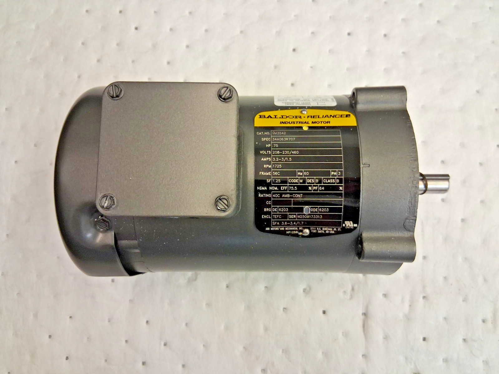 Baldor Reliance Three Phase AC Motor TEFC Enclosure VM3542