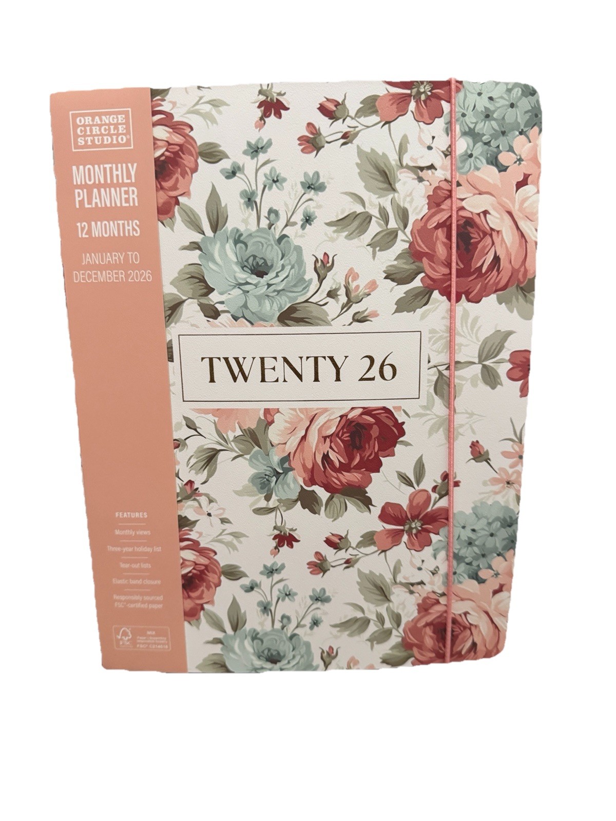 2026 Monthly 12 months Planner Orange Circle Studio Brown Flowers 9.5 X 8”