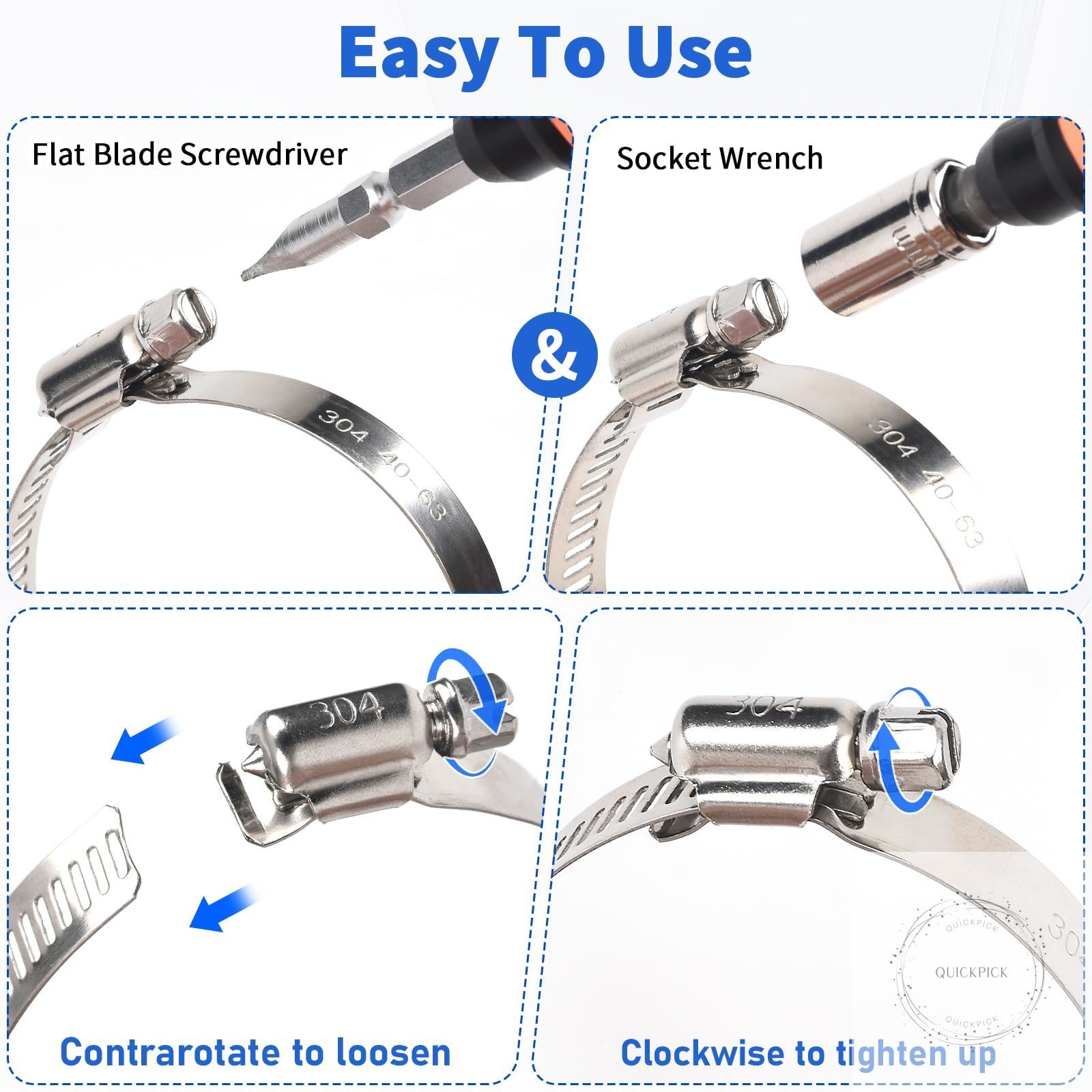 Hose Clamp 10 Pieces 2.5 Inch Stainless Steel Hose Clamps for 1 1/2 Inch to 2 1/