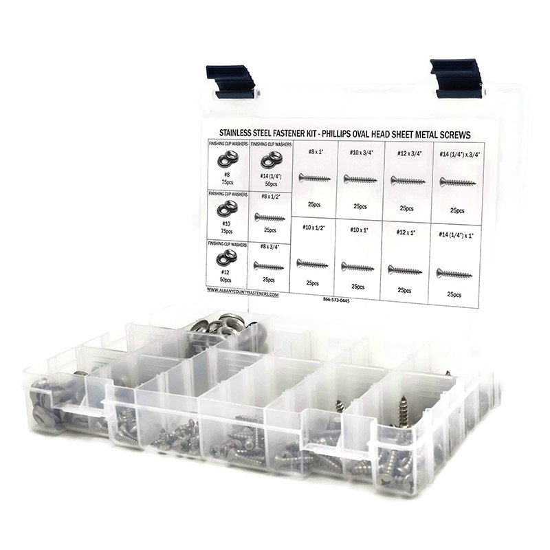 Stainless Steel Phillips Oval Head Sheet Metal Screw Kit with Cup Washers 501pcs