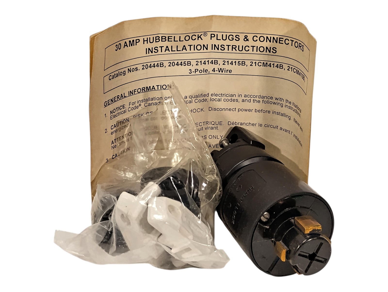 Hubbell HBL21415B Hubbellock 30A 600VAC / 20A 250VDC 3-Pole 4-Wire Locking Plug