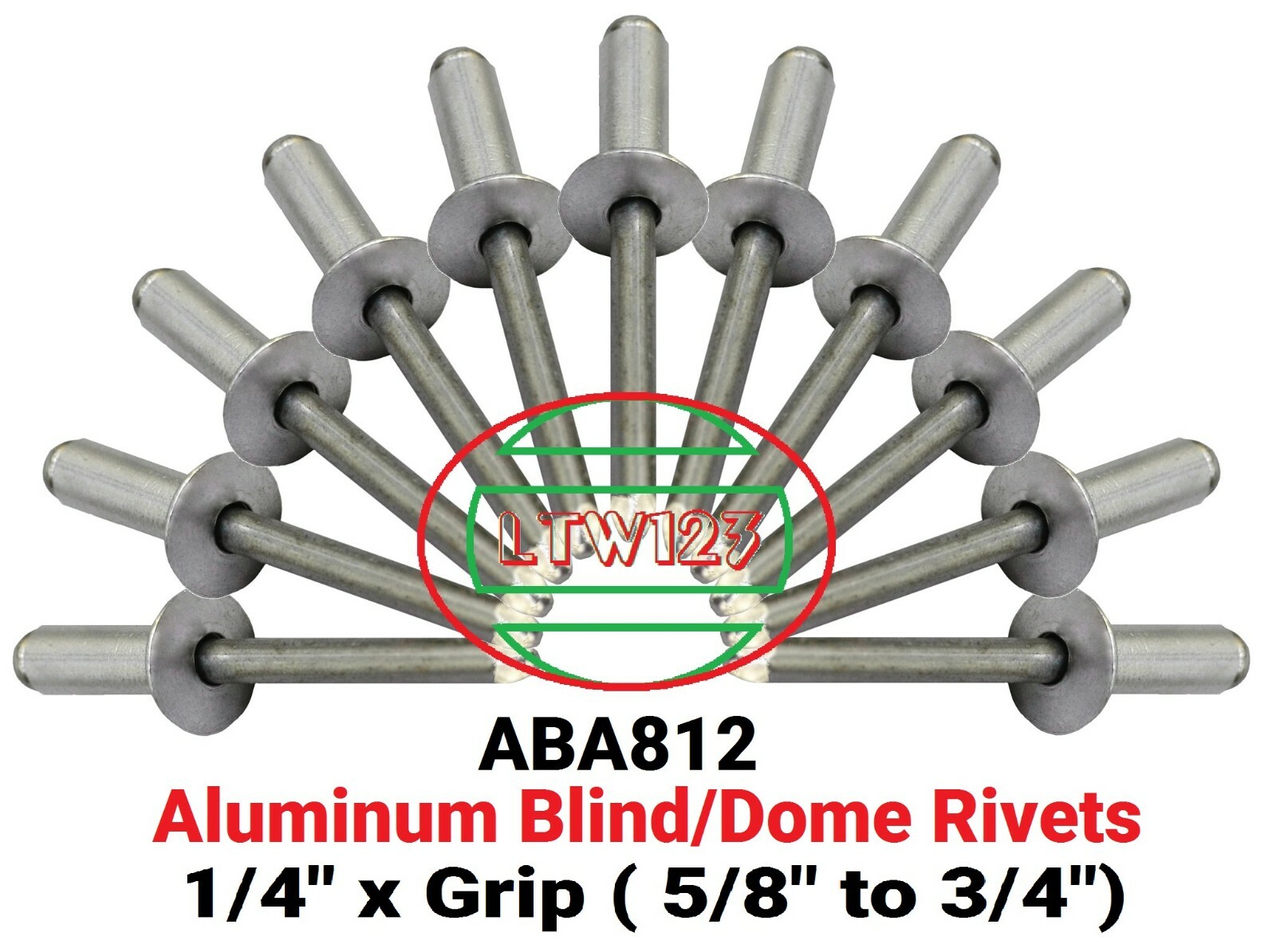 (20 Pieces) Aluminum Rivets 1/4″ x Grip (5/8″ to 3/4″) ABA 812