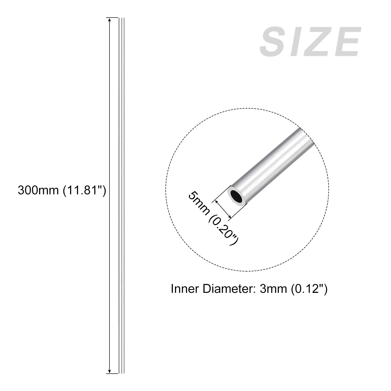 METALLIXITY 6063 Aluminum Tube (5mm OD x 3mm ID x 300mm L) 2Pcs, Aluminum Rou…