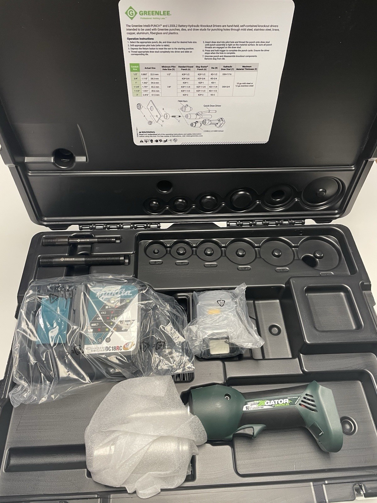 NEW Greenlee LS50L11A 7 Ton 11A 18V Battery-Powered Knockout Punching Tool Kit