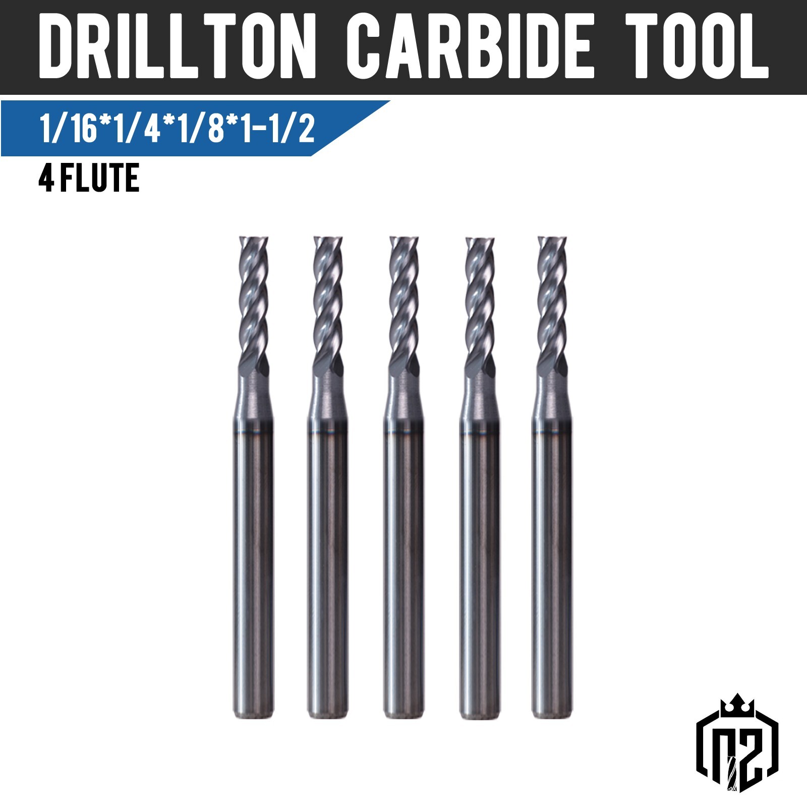 5 PCS 1/16″ 4 Flute 1-1/2″ Overall Length Carbide End Mill -AlTiN Coated USA