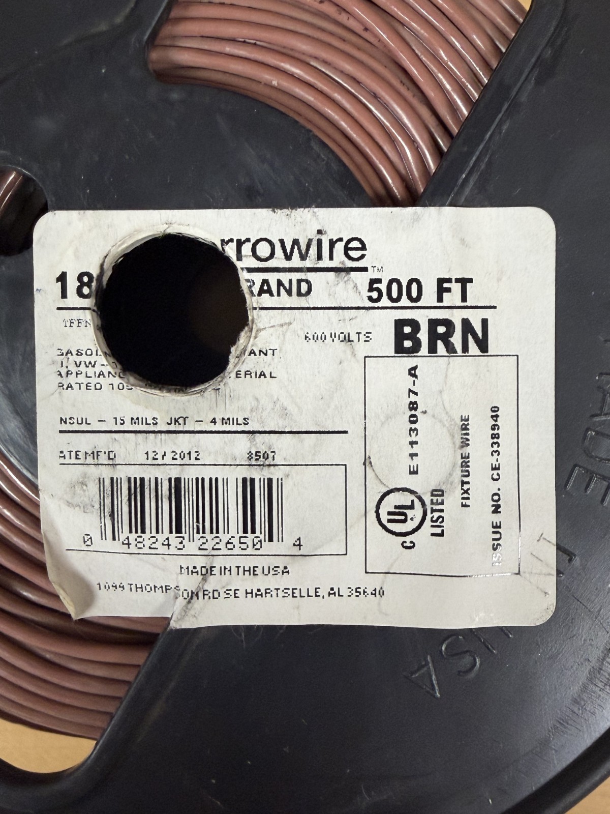 BROWN CERRO VINYLON 18 AWG TFFN WIRE (APPROX 350′ PROBABLY MORE)