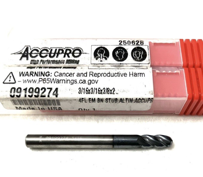10PC Accupro 3/16″ 4FL Ball Nose End Mill Solid Carbide AlTiN 09199274 NEW