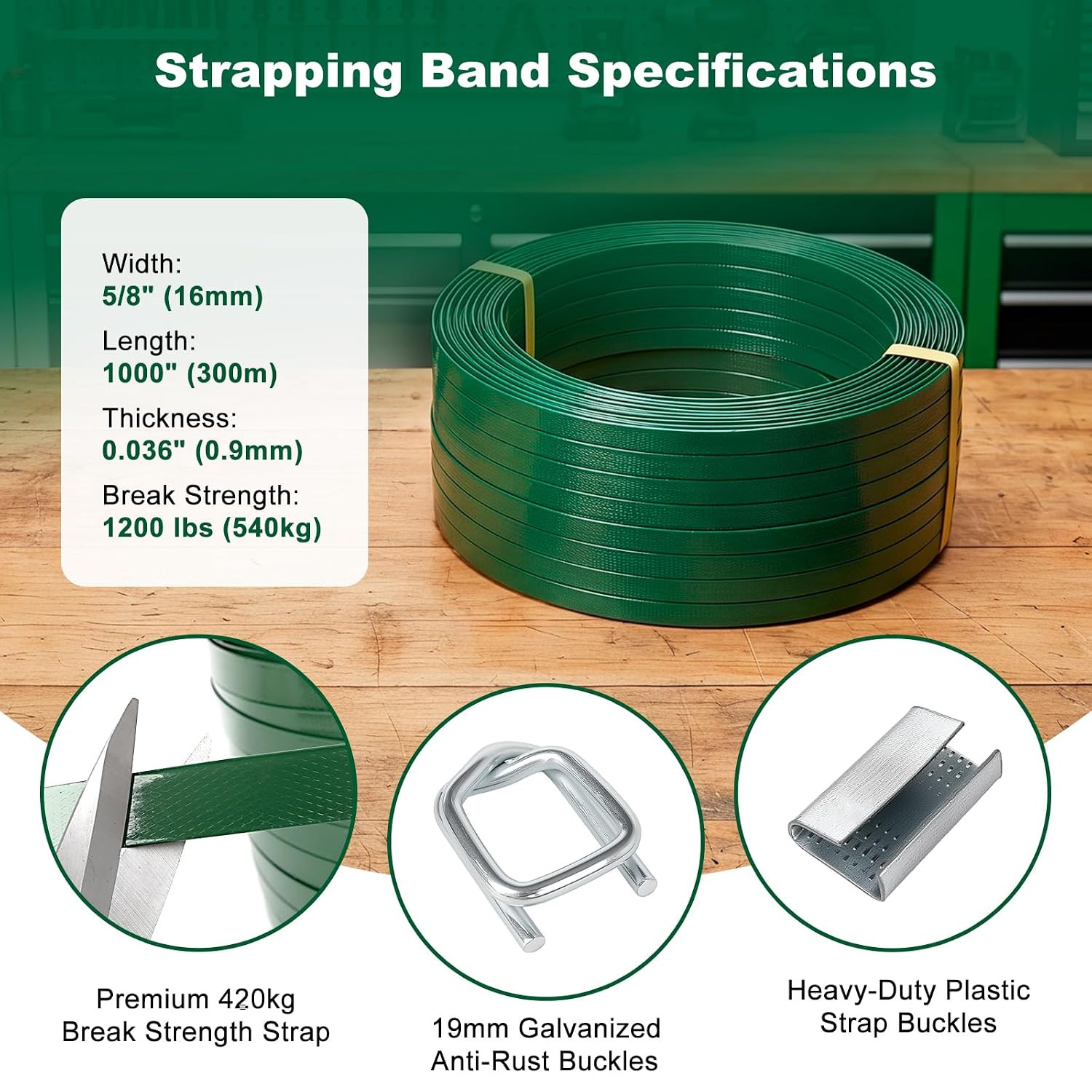 PET Banding Strapping Roll 1000Ft, 5/8» X 0.036» Polyester Strapping, 1200Lbs
