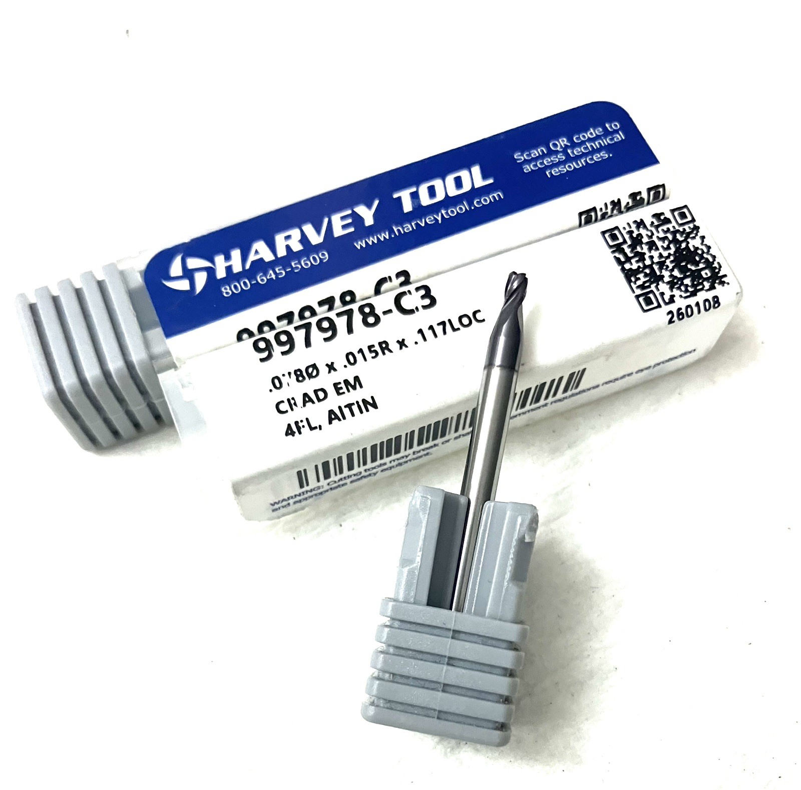 Harvey Tool 997978-C3 5/64″ 4FL Corner Radius End Mill .015R Solid Carbide AlTiN