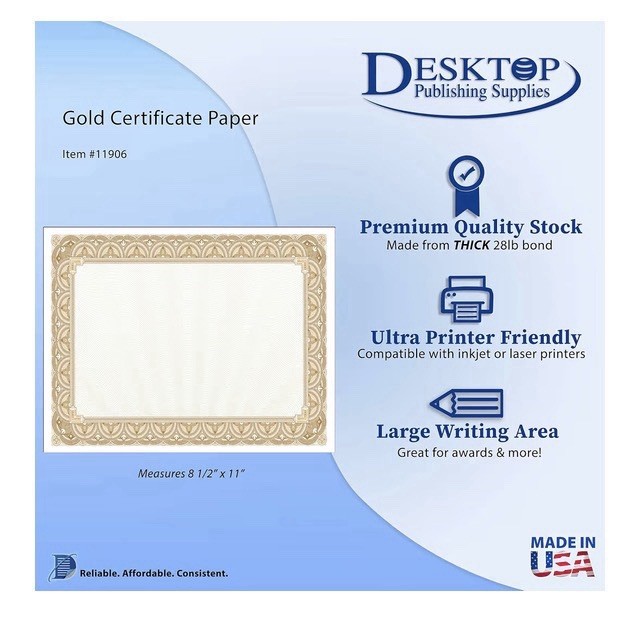 Gold Border Blank Certificate Award Printer Paper Certificate 8.5×11 In 400 Ct