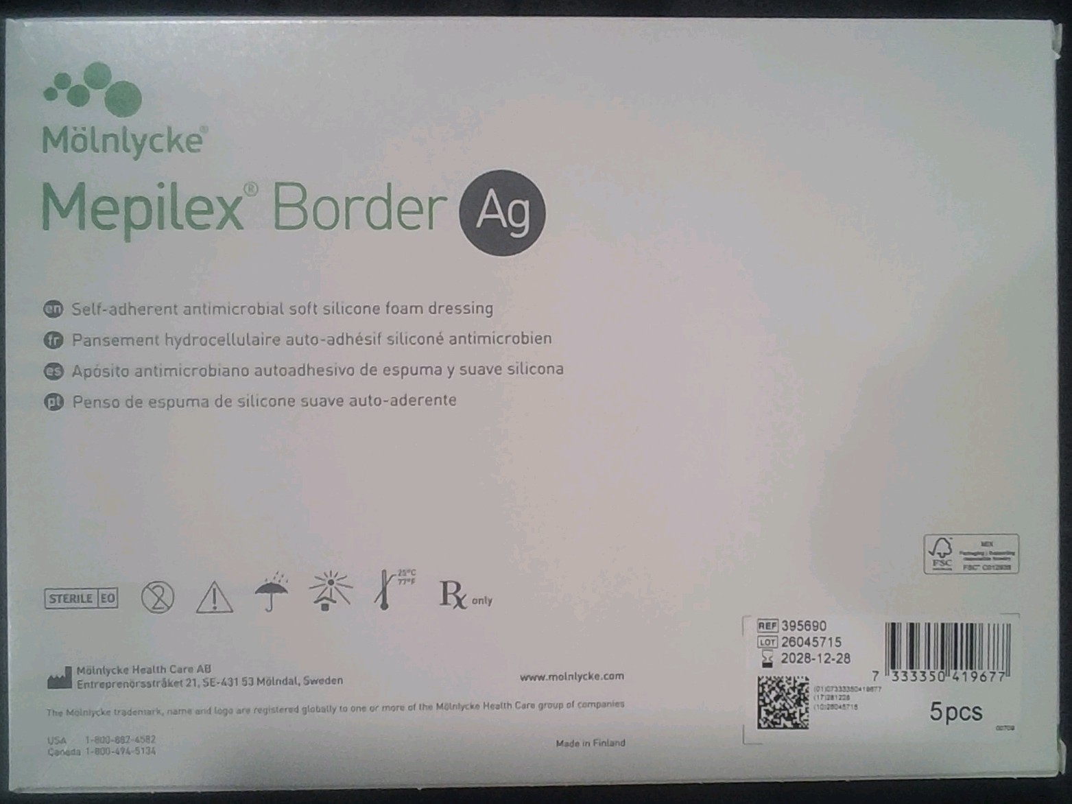 Mölnlycke Mepilex Border Ag Antimicrobial Foam Dressing 15x20cm 5pcs