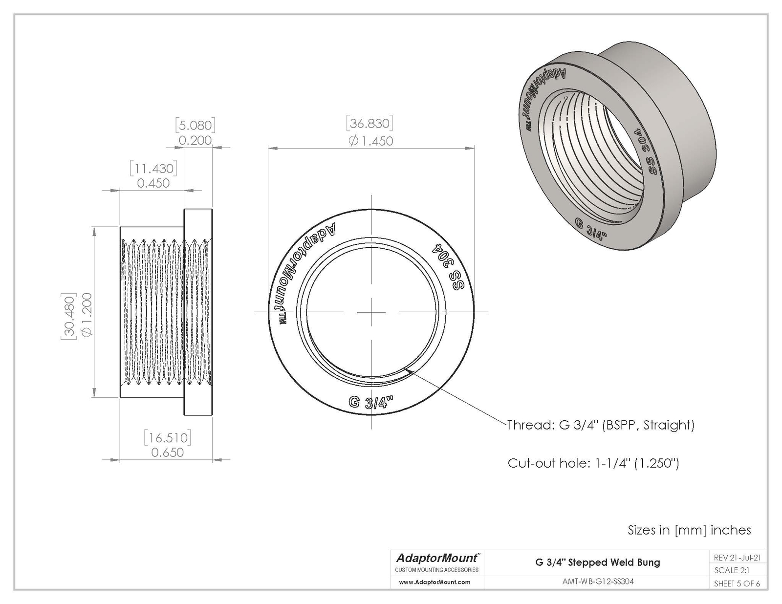 WB-G12 Weld Bung (G 3/4″)