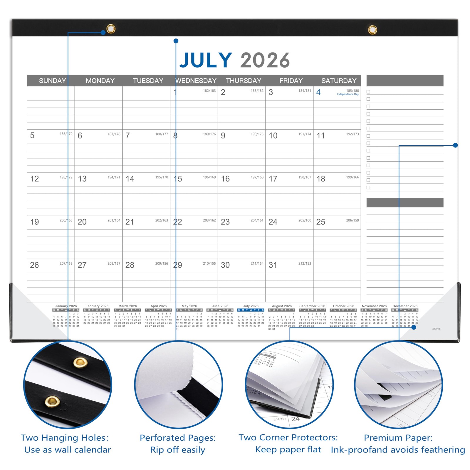 2026-2027 Large Desk Calendar Pad, 18-Month (17″ x 12″) with Corner Protectors