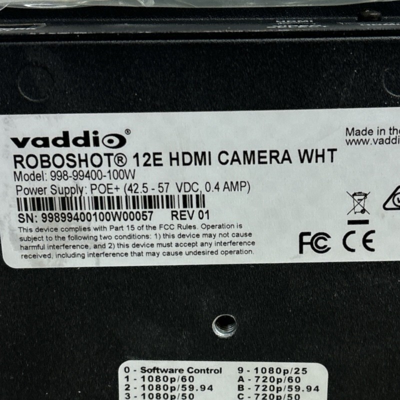 Vaddio Roboshot 12E HDBT PTZ Camera White 998-99400-100W – NEW