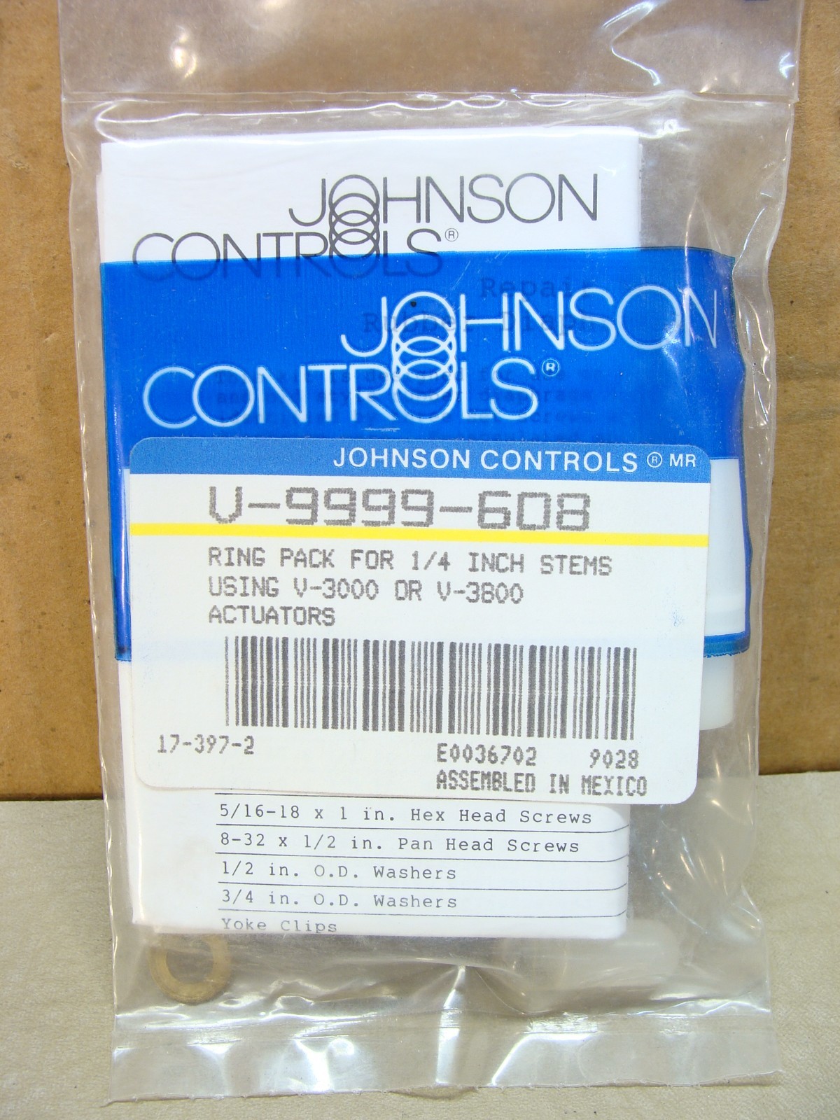 NEW Johnson Controls V-9999-608 ring pack for 1/4 stems V3000 V3800 actuators