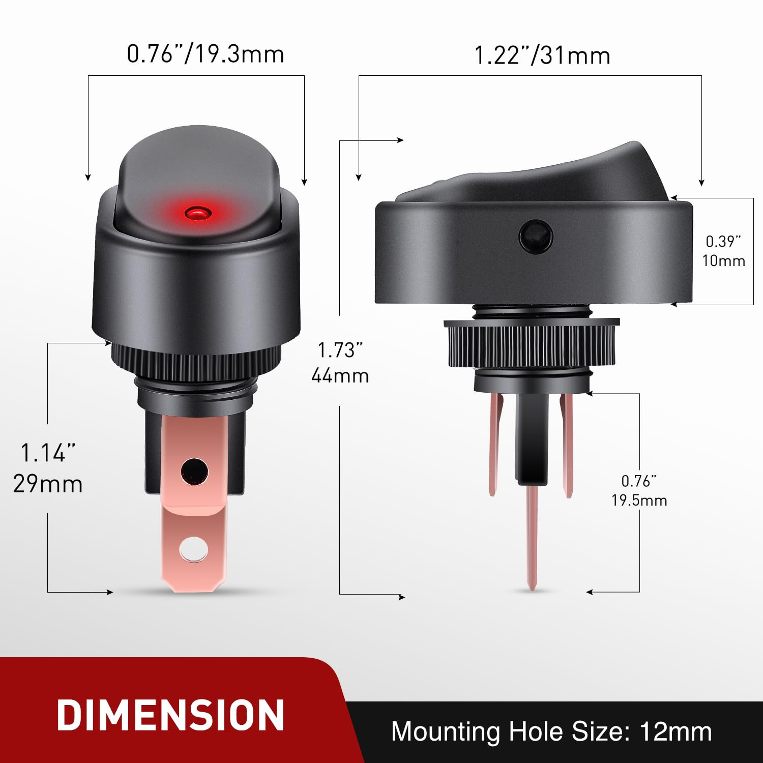 5PCS LED Lighted Rocker Switch 12V Illuminated on off Toggle Switches 30A 3Pin S