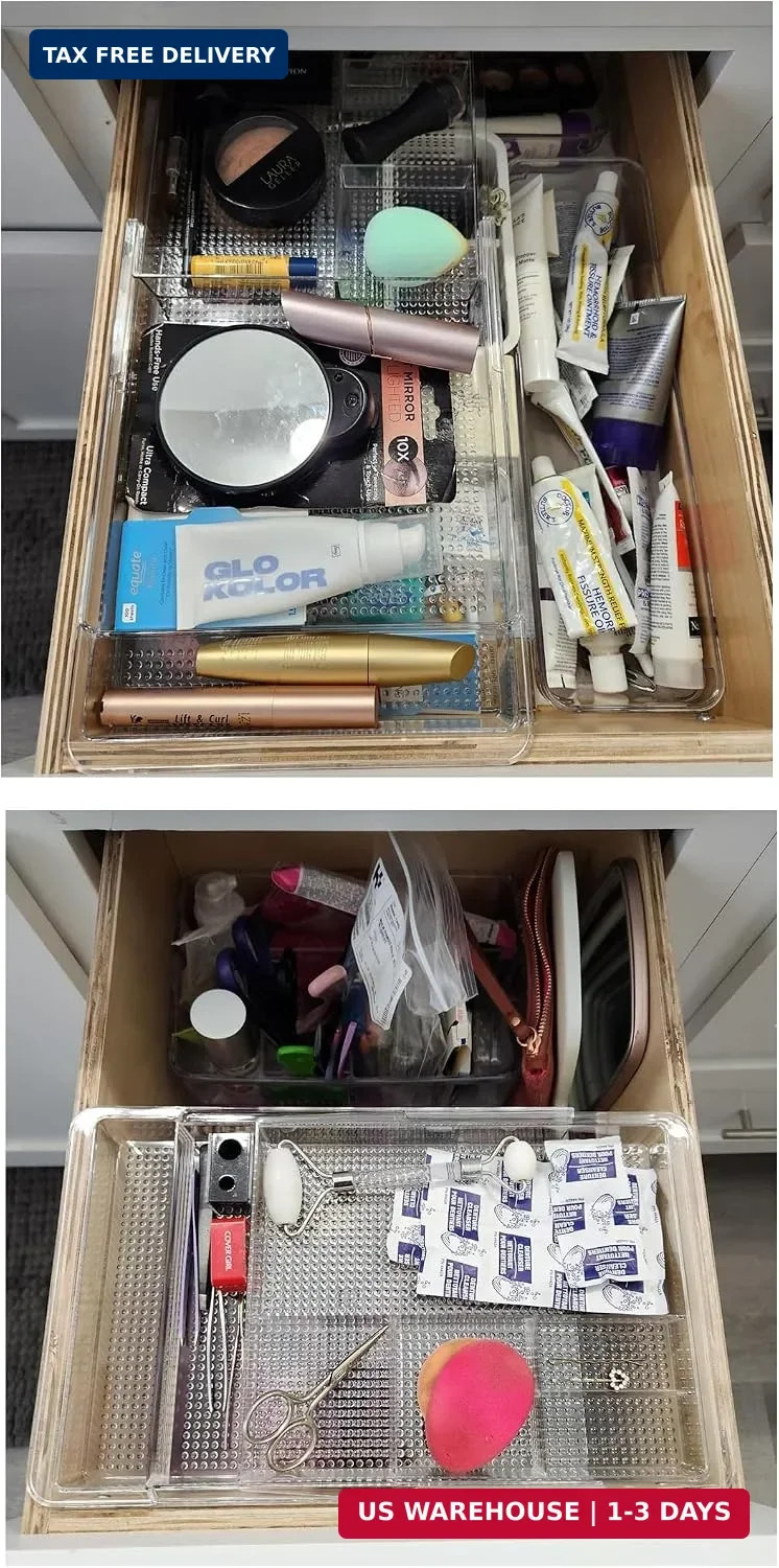 Oubonun Expandable Drawer Organizer 11.1″ to 19.2″ Width, Shallow Cosmetic Organ