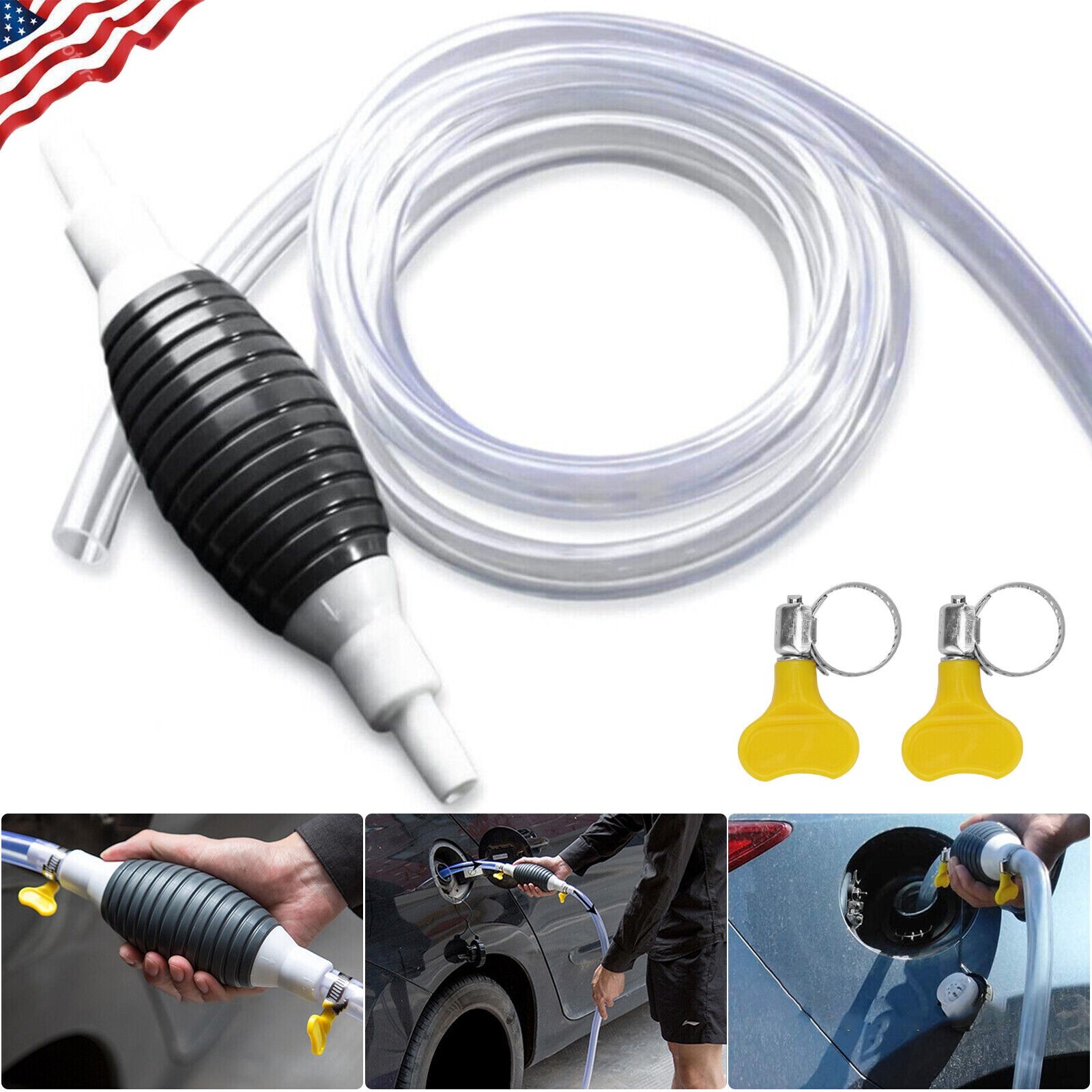 Car Gasoline Siphon Pipe Hose Hand Water Oil Liquid Petrol Fuel Transfer Pump