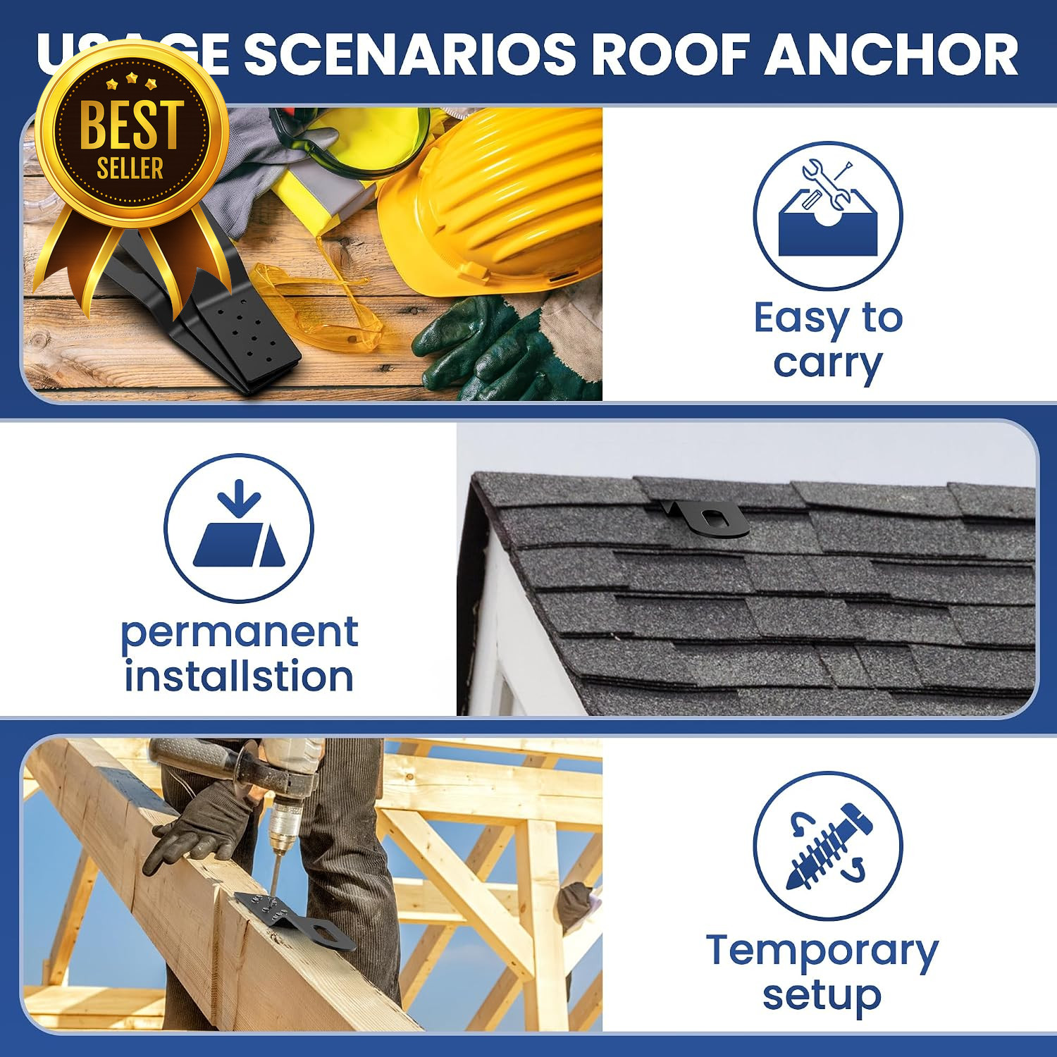 10 Pack Permanent Roof Safety Anchors Fall Protection Metal Wood Roof Black