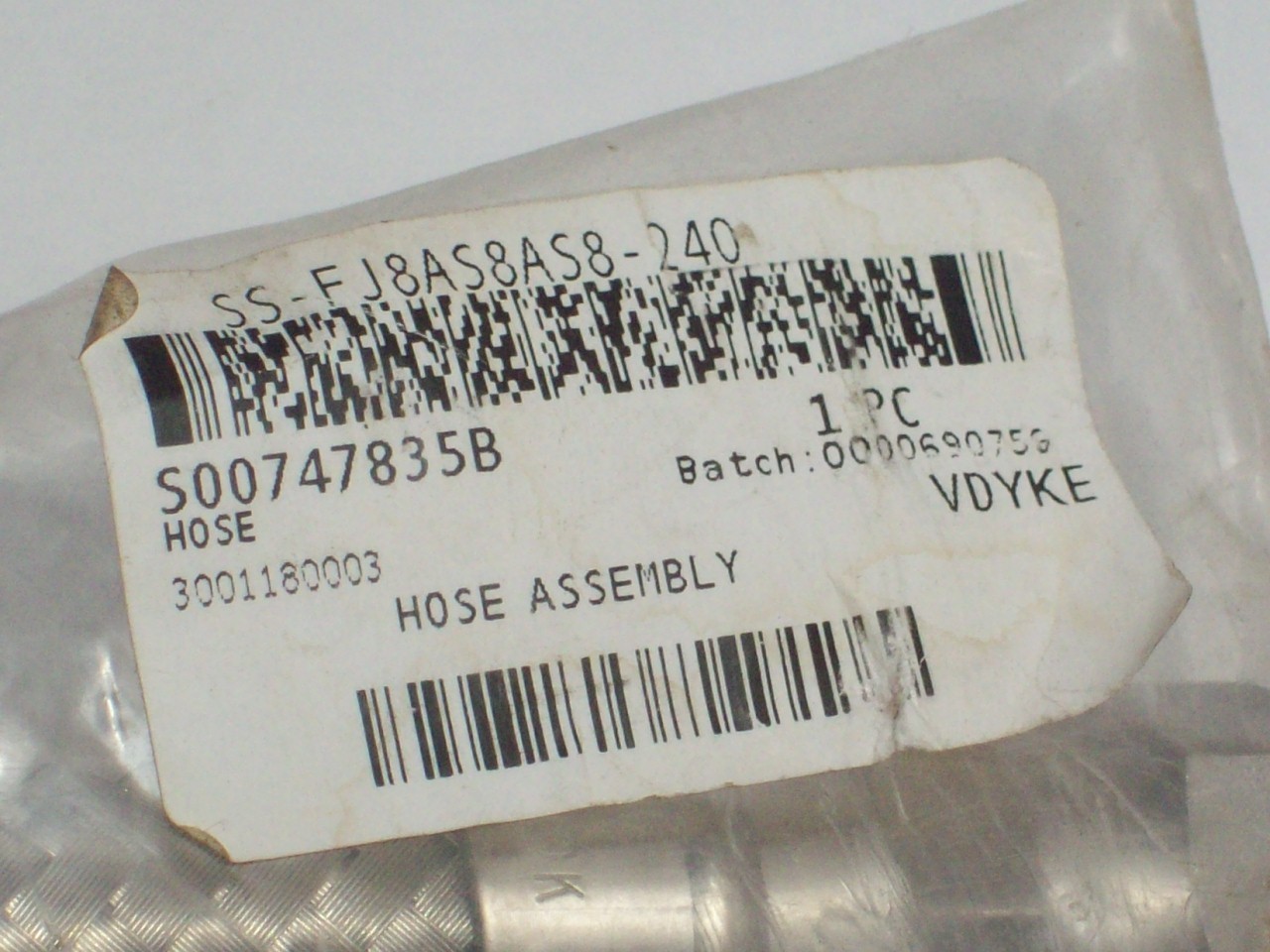 1- Swagelok FJ Series Metal Hose, 1/2″, 20′, SAE 37° (JIC), SS-FJ8AS8AS8-240