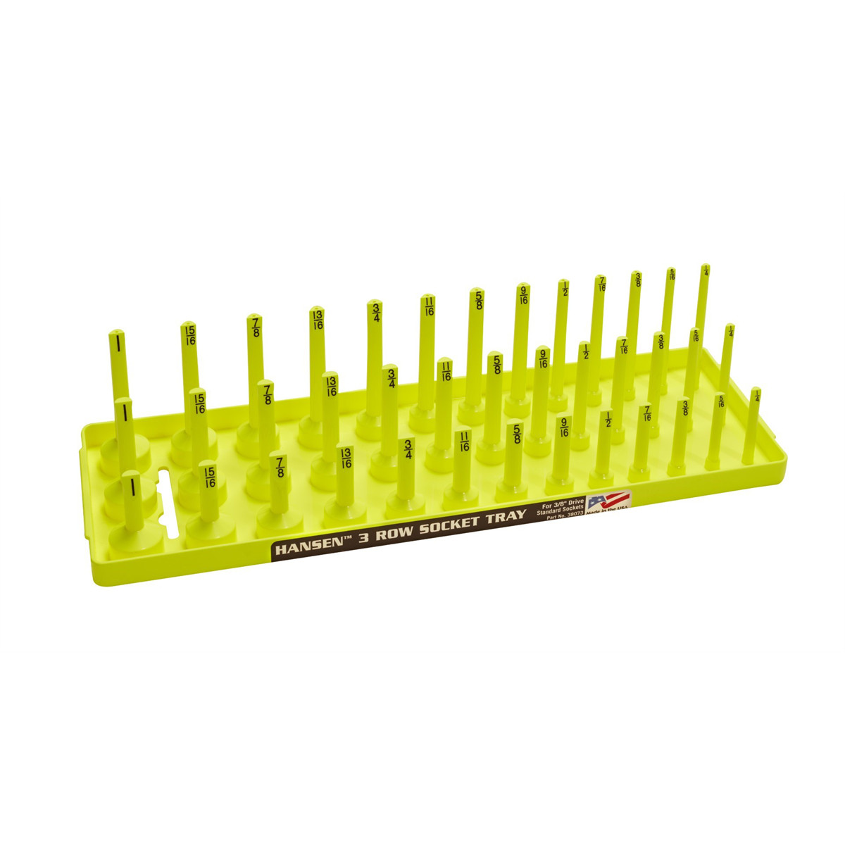 Hansen Global 3/8″ SAE 3-Row Socket Tray – Hi-Viz Yellow 38073