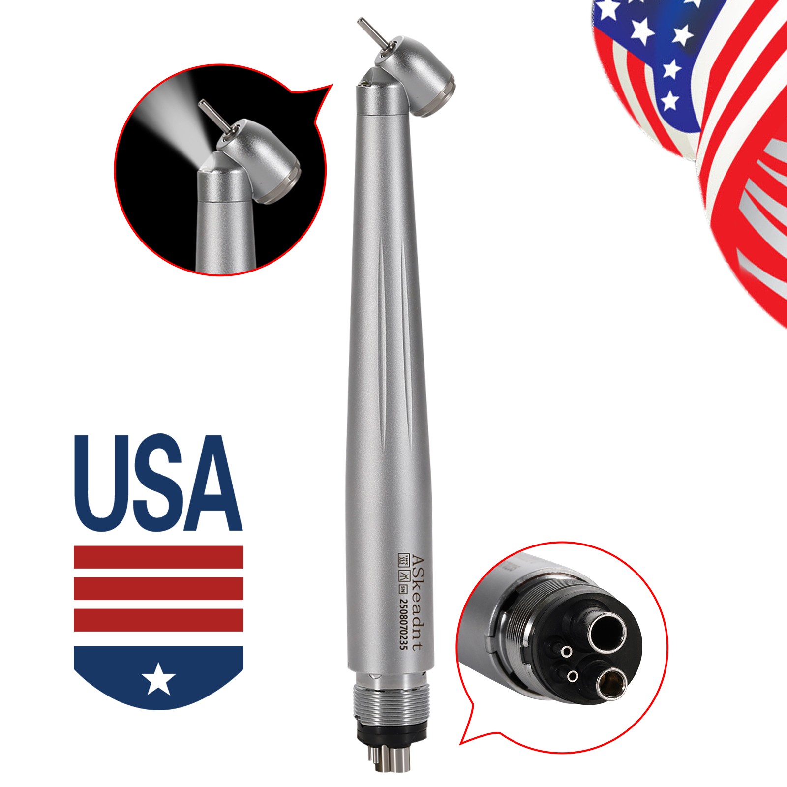 Dental 45 Degree 45° Angle LED E-generator High Speed Handpiece 4 holes ASkeadnt