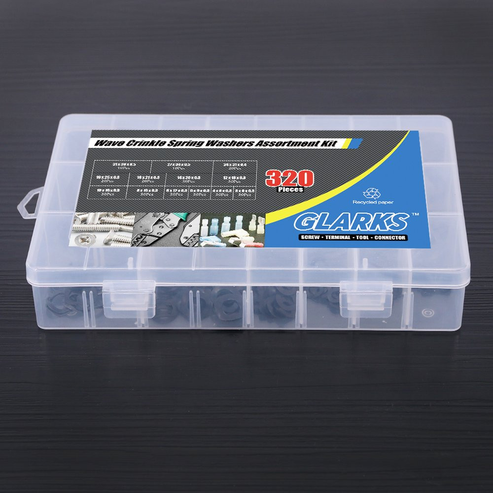 320Pcs Carbon Steel Compression Type Wavy Wave Crinkle Spring Washers Assortment