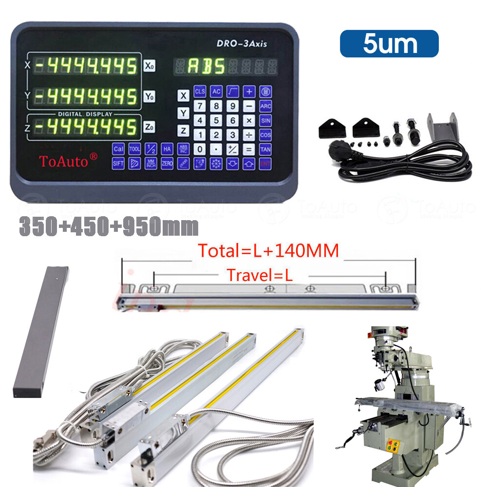 3Axis Digital Readout DRO Display 5µm Linear Scale 14»+18»+38»Kit CNC Milling