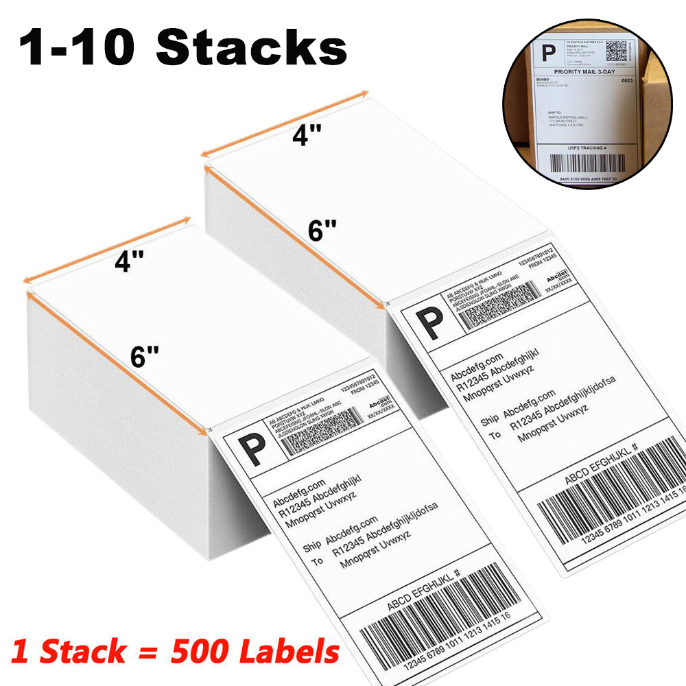 500Labels/Stack 4″ x 6″ Fanfold Direct Thermal Shipping Labels for Zebra & Rollo
