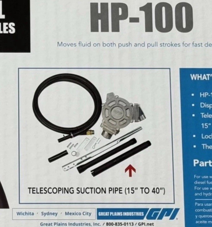 HP-100 GPI 114000-5 Fuel Transfer Hand Pump 50 gal/100 strokes 1″ FNPT Inlet NEW