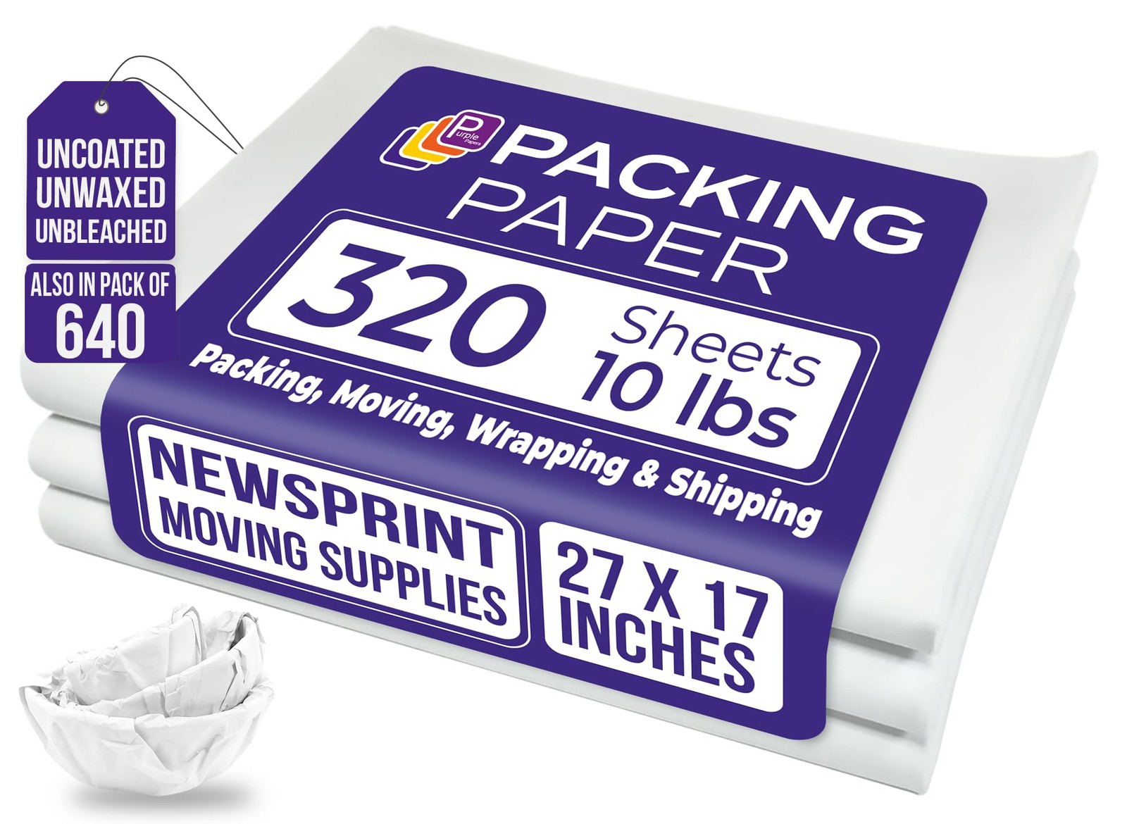 Packing Paper Sheets 320 Count 27×17 10lb Moving Shipping Supplies