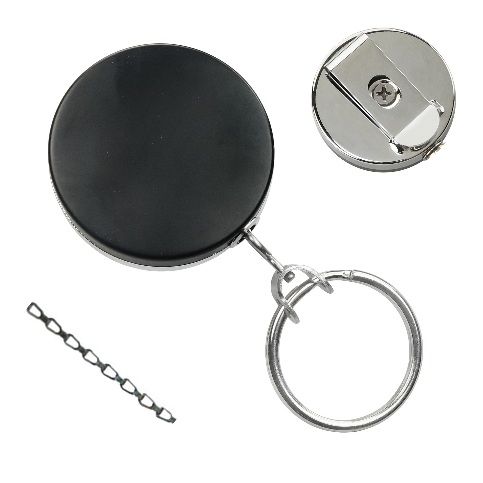 Heavy Duty Retractable Keychain Badge Reel with Metal Chain Pull and Belt Clip