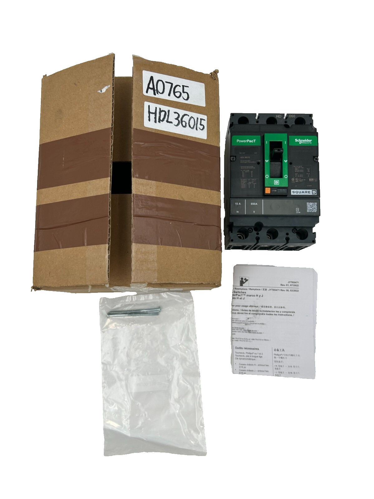Schneider Electric HDL36015 Black Green 600V 15A 50-60Hz Circuit Breaker