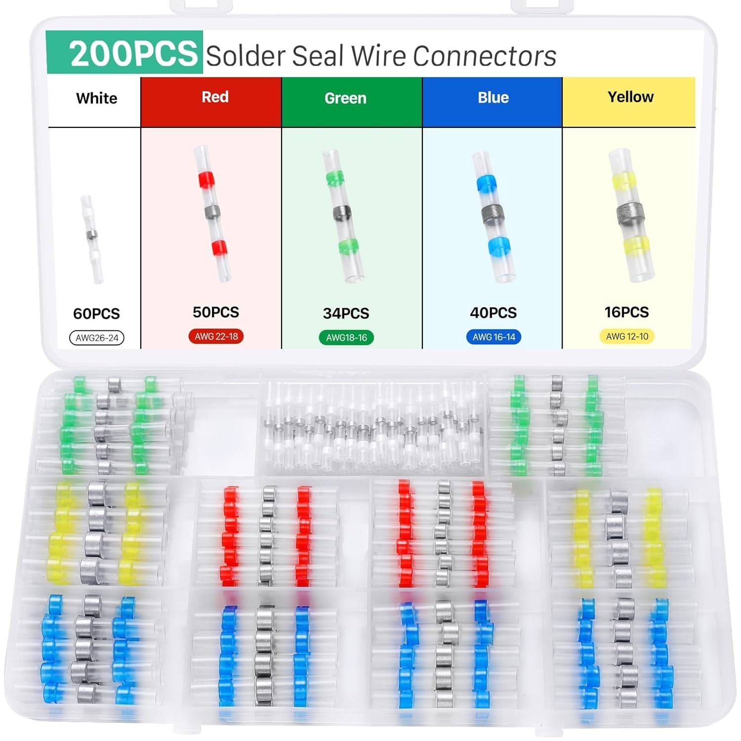 200PCS Conectores Soldadura Termorretráctil Impermeables Cable200PCS Conectores