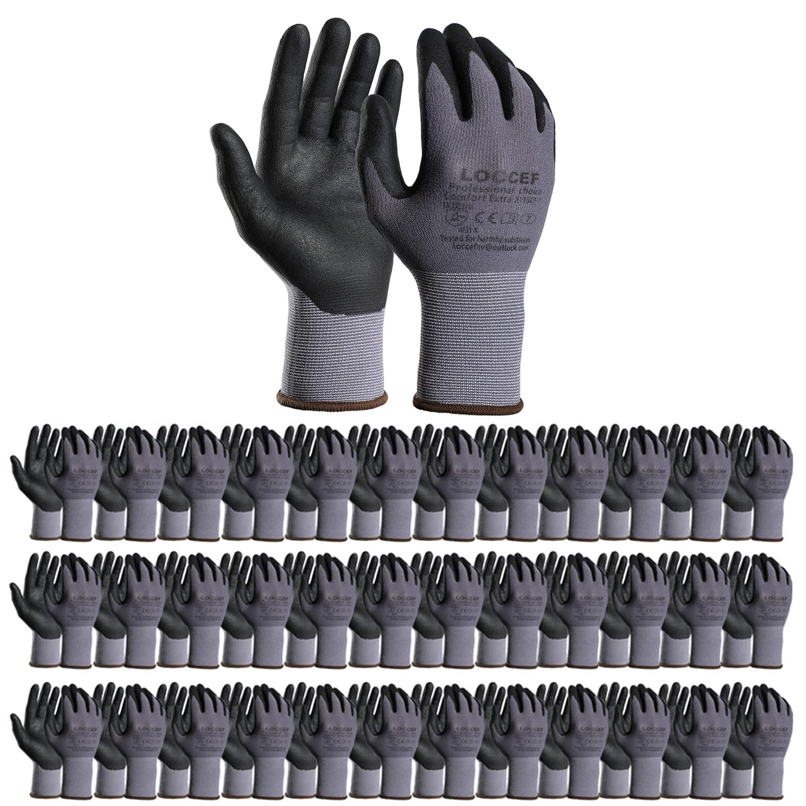 Safety Work Gloves MicroFoam Nitrile Coated-36 Pairs,Seamless Knit Nylon Glov…