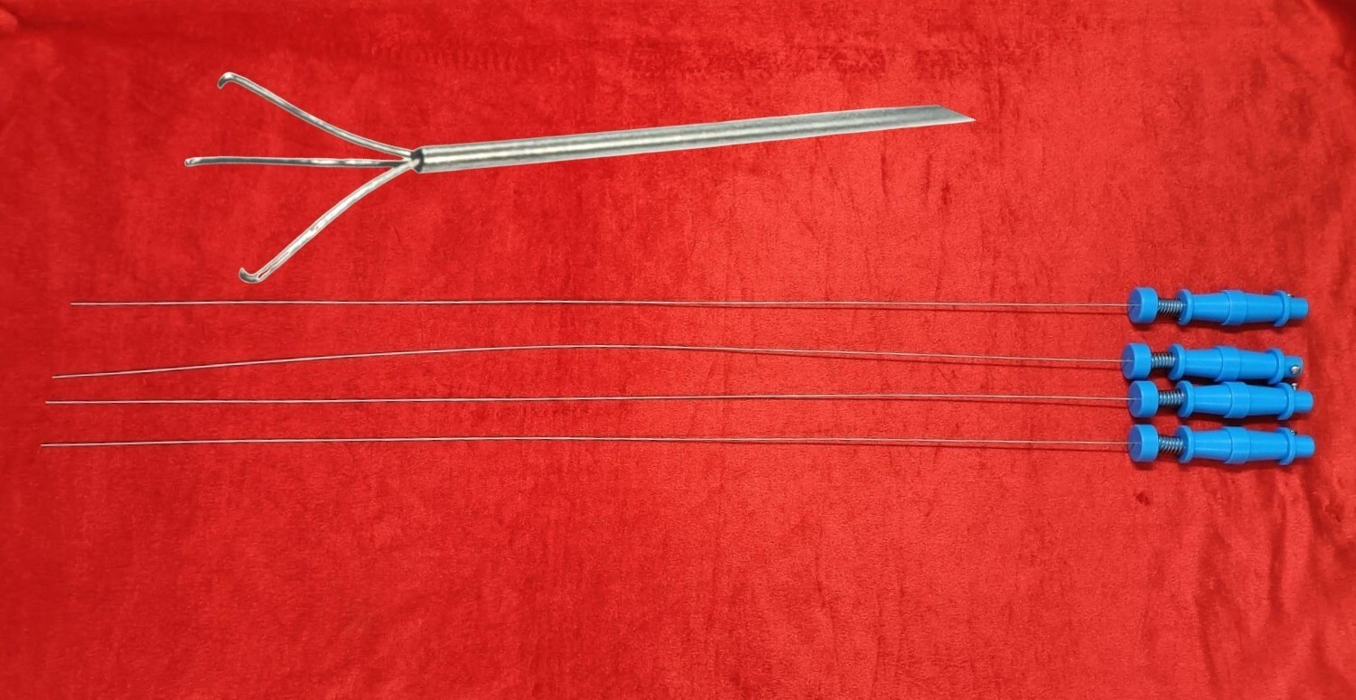 4PC-Laparoscopic Cystoscope Triprong Forceps 4FR 60CM SS Best Quality Reusable