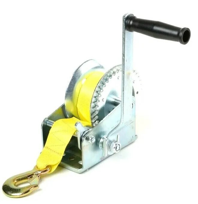 1200 lbs Hand Winch Nylon Strap Crank Gear Winch Marine Boat Trailer Tow H-D