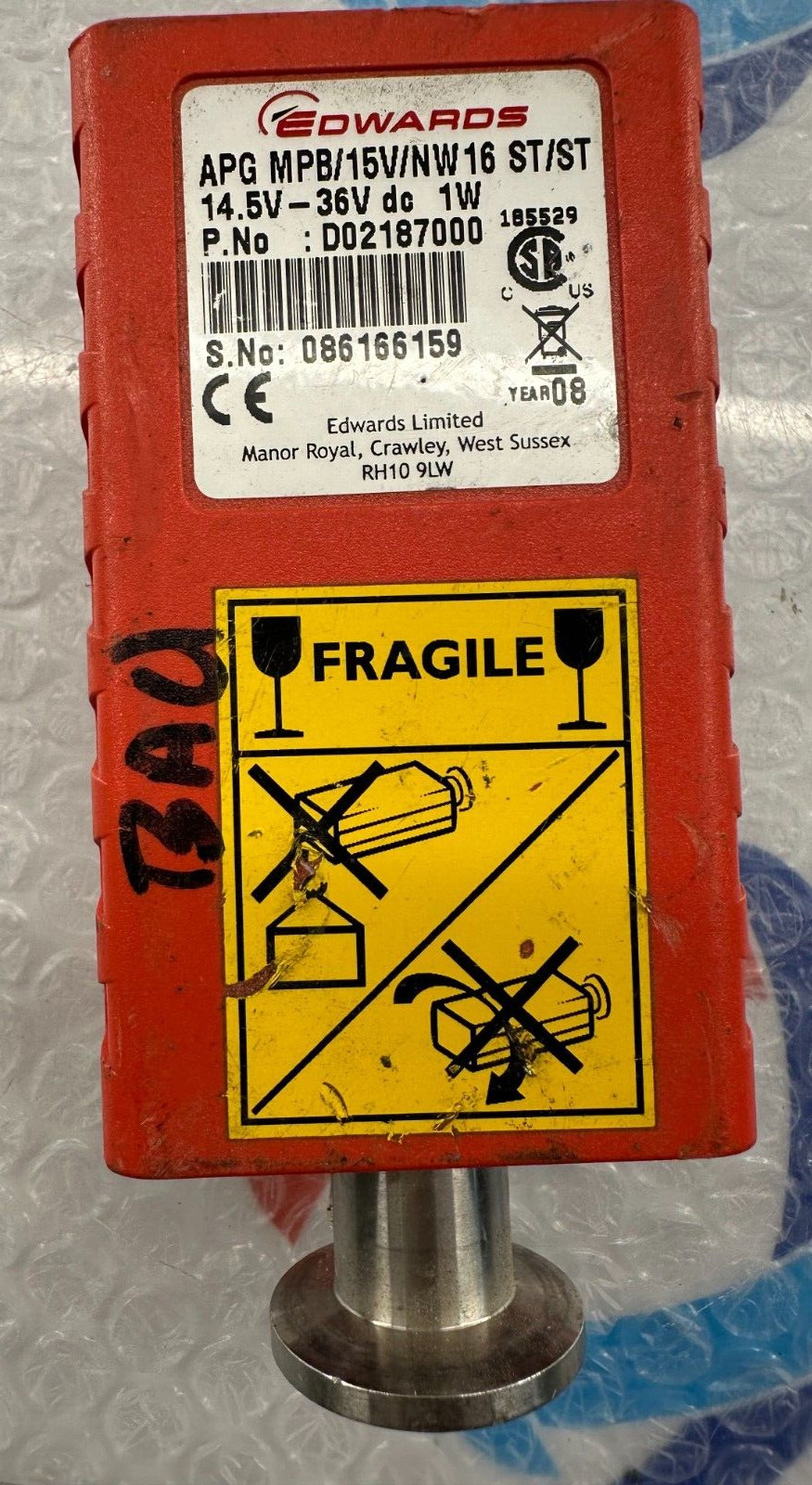 EDWARDS APG-MPB-15V-NW16 ST/ST 14.5V-36V dc 1W PIRANI GAUGE D02187000