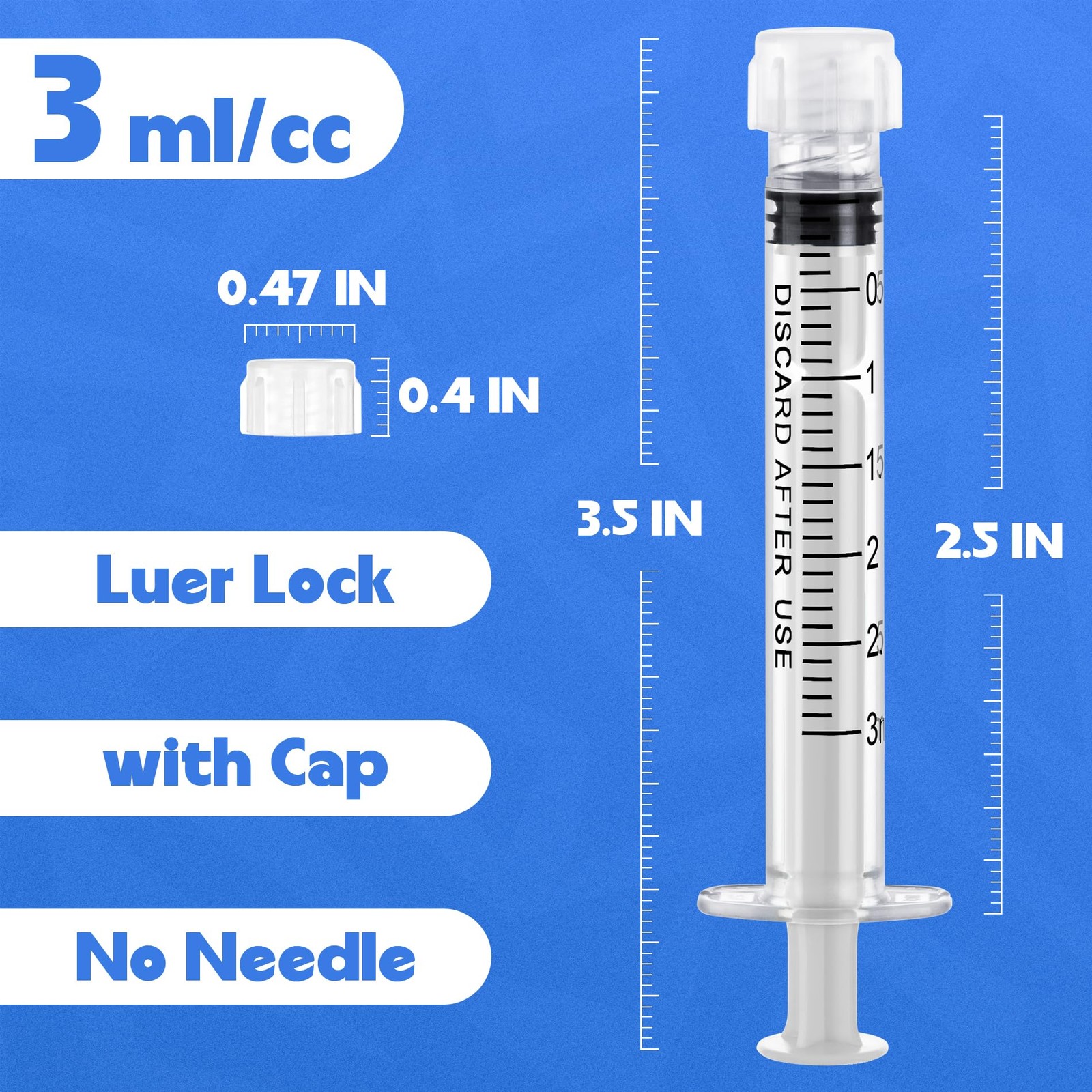 3mL Luer Lock Syringes without Needle – Syringe with Cap, 3ml, transparency